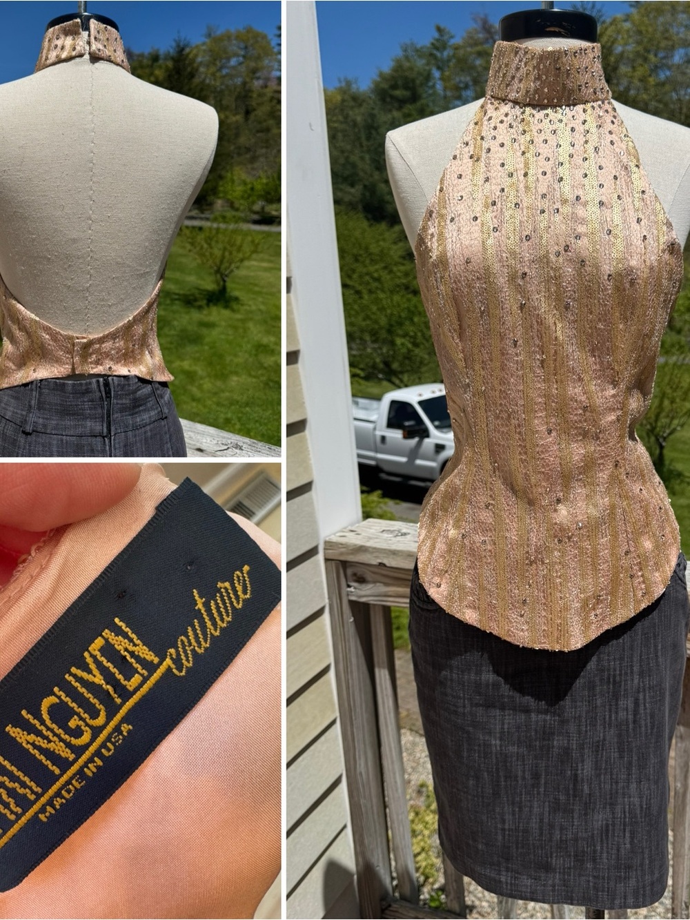 Beaded Gold Halter Top - custom -pageant wear - photoshoot - Thai Nguyen Couture